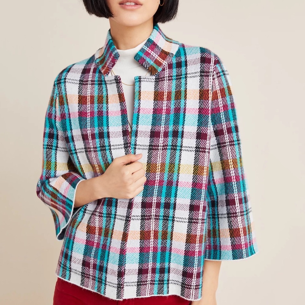 Anthropologie Rosetta Cropped Plaid Jacket L Large